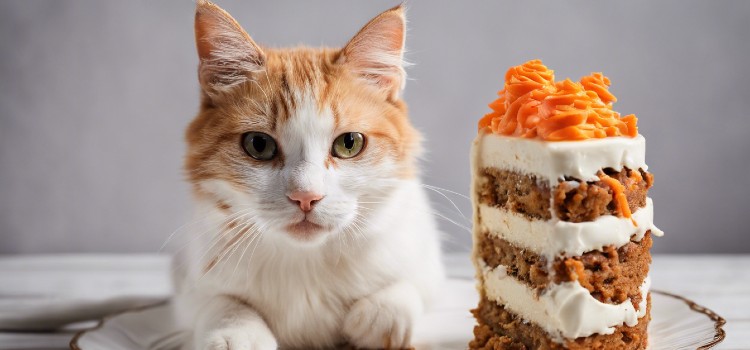 A cute cat looking at a cake