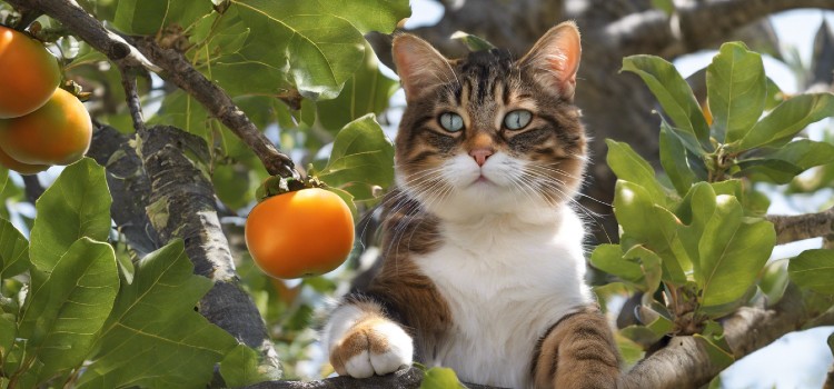 A cute cat in a fruit tree