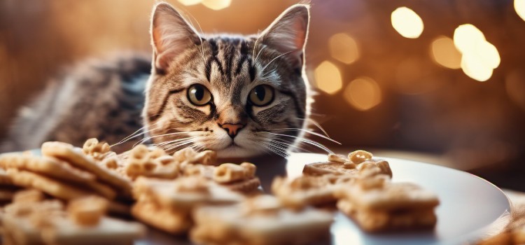A cat having human food