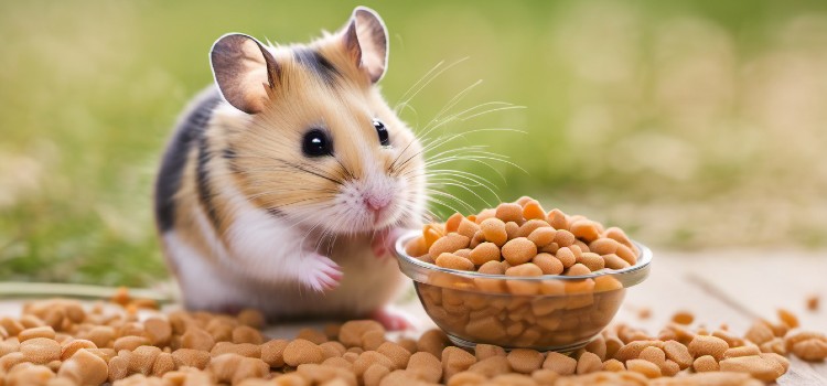 A cute hamster is eating food